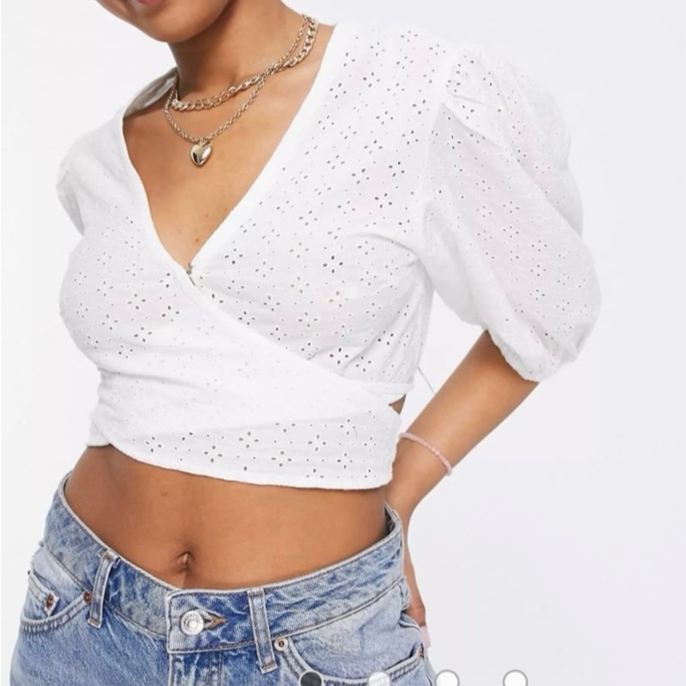 White Eyelet Wrap Top